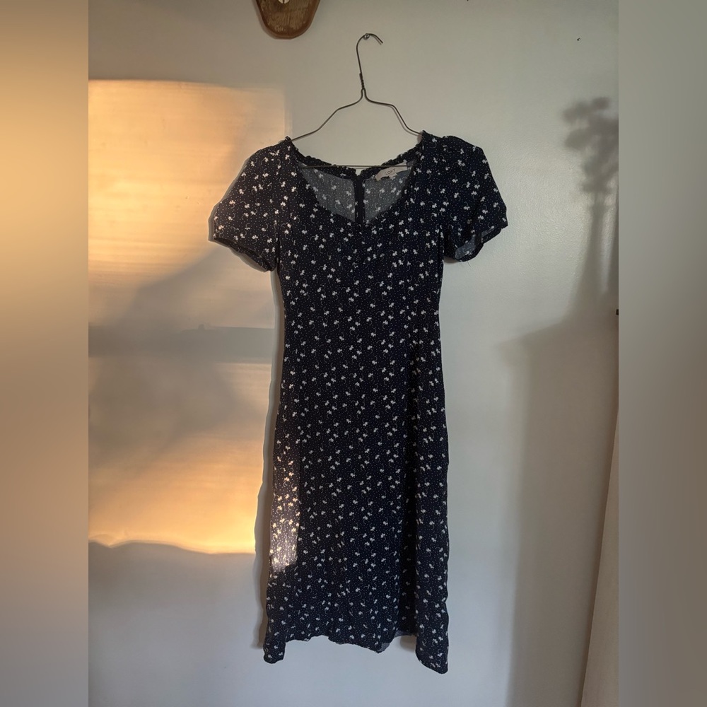 LOFT Navy Blue Floral Midi Dress